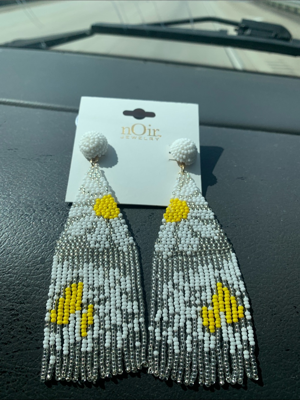 nOir Jewelry White, Silver & Yellow Beaded Fringe Earrings